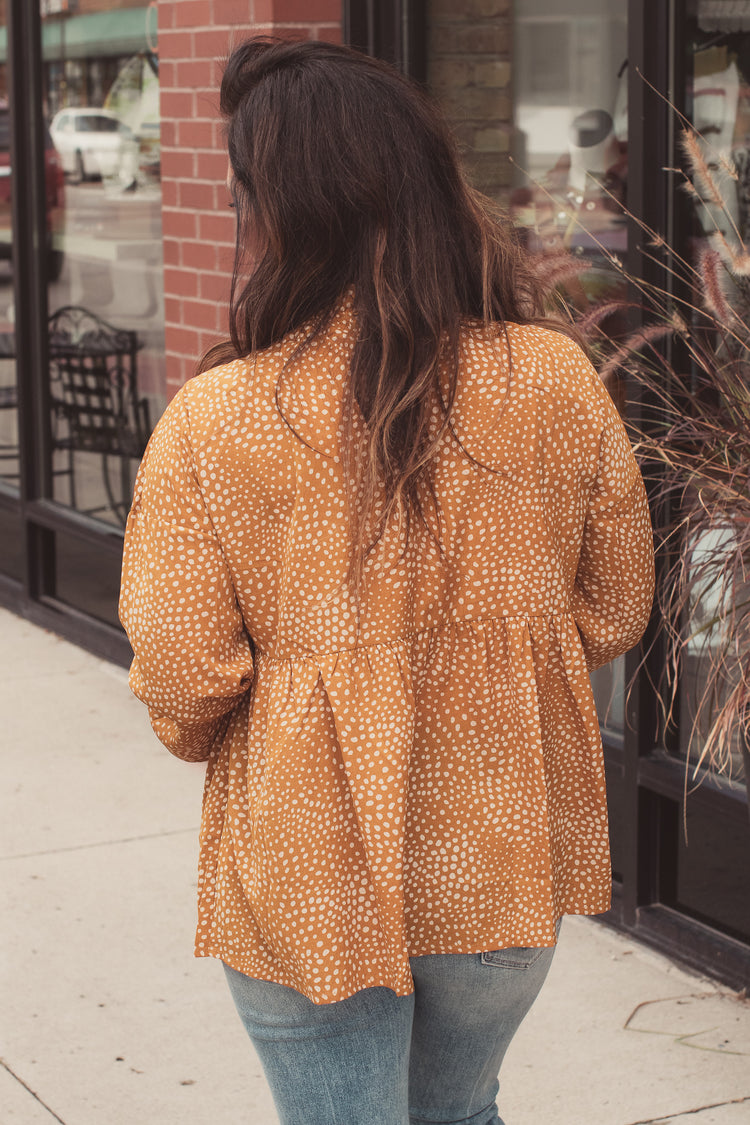Spotted In Mustard Blouse | JQ Clothing Co.