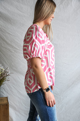 Infinity Printed V-Neck SS Top