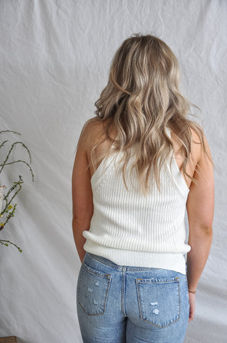 Ivory Knit Halter Tank Top | JQ Clothing Co.