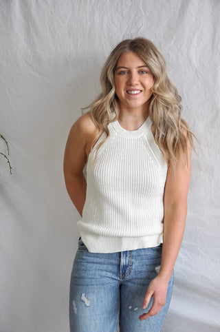 Ivory Knit Halter Tank Top | JQ Clothing Co.