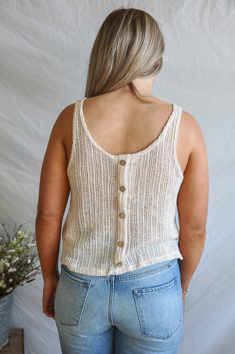 Loose Knit Ribbed Button Back Tank
