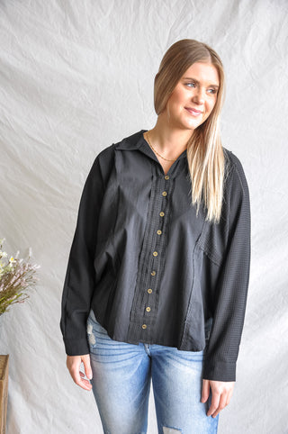 Mono-Tone Button Up Black Shirt