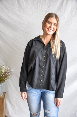 Mono-Tone Button Up Black Shirt