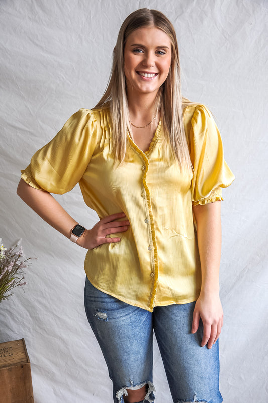 Oiled Up Yellow Satin Blouse