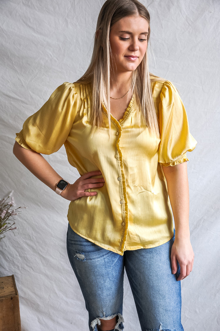 Oiled Up Yellow Satin Blouse