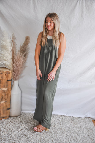 The Olive Babydoll Jumpsuit Garment | JQ Clothing Co.