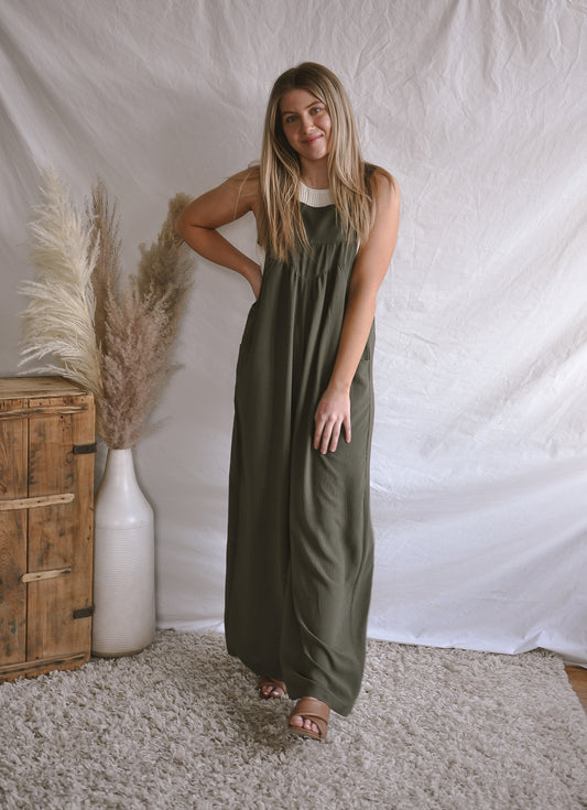 The Olive Babydoll Jumpsuit Garment | JQ Clothing Co.