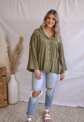 The Pretty Pintuck Olive Blouse | JQ Clothing Co.