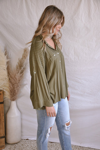 The Pretty Pintuck Olive Blouse | JQ Clothing Co.