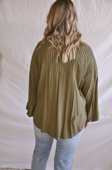 The Pretty Pintuck Olive Blouse | JQ Clothing Co.