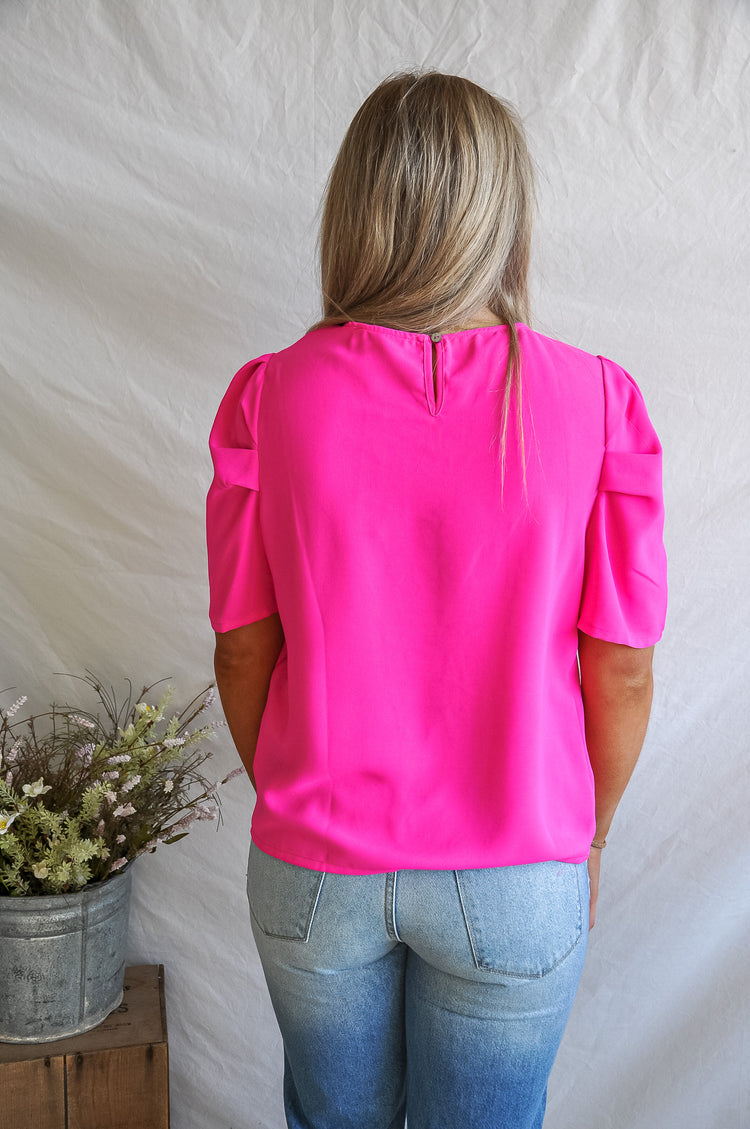 Puffy Pleated Sleeve Dressy Blouse