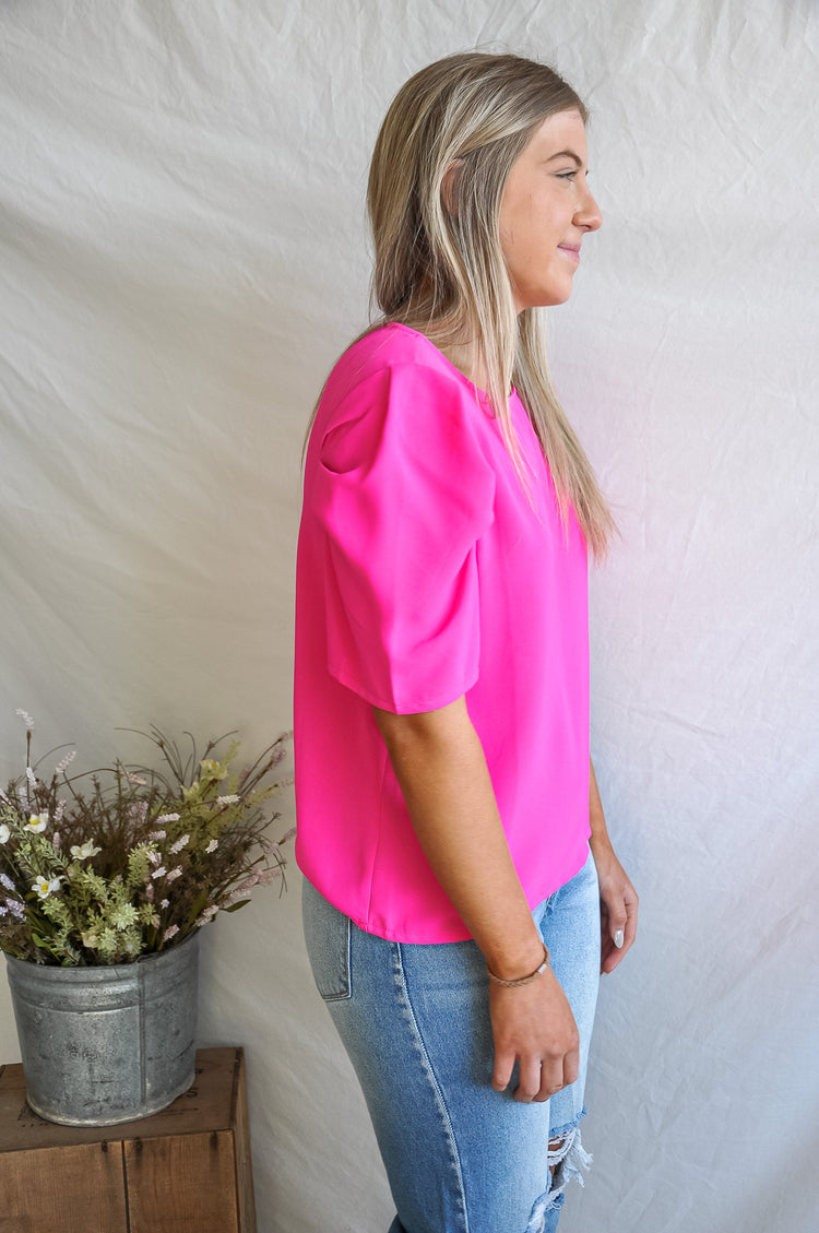 Puffy Pleated Sleeve Dressy Blouse