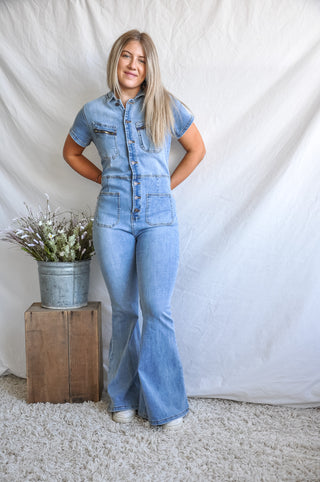 Ride Away Short Sleeve Denim Jumpsuit