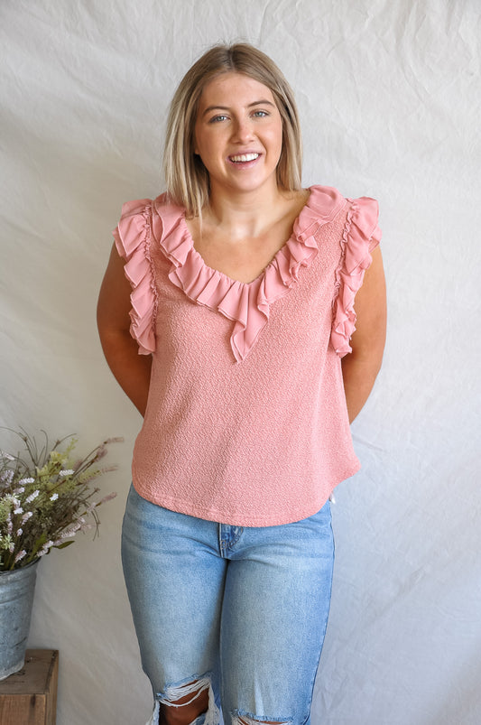 The Ruffled Up Rose Tank Blouse