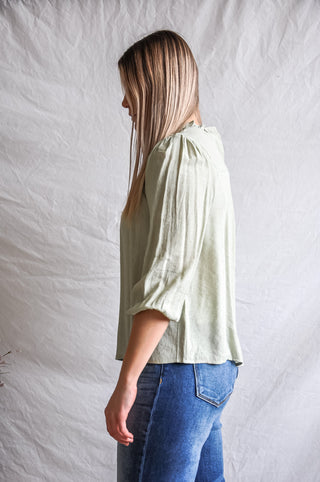 Sage Less Lace Yoke High Neck Top