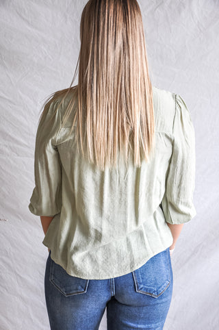 Sage Less Lace Yoke High Neck Top