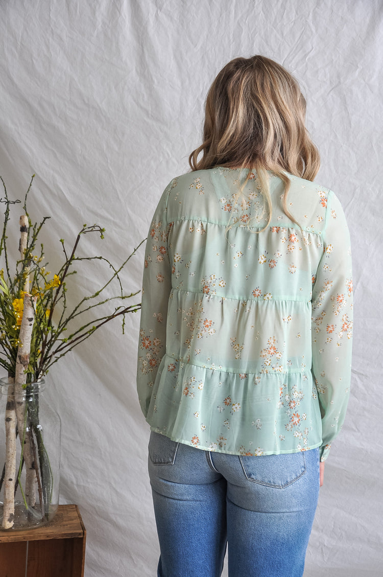 Sheerly Mint Floral Blouse | JQ Clothing Co.