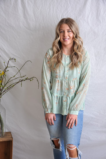 Sheerly Mint Floral Blouse | JQ Clothing Co.