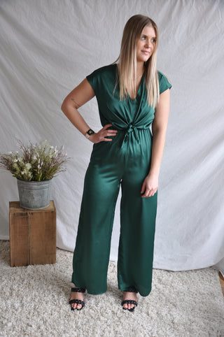 Silky Satin Short Sleeve Jumpsuit