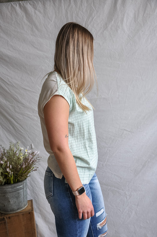 Subtly Striped Short Sleeve Top