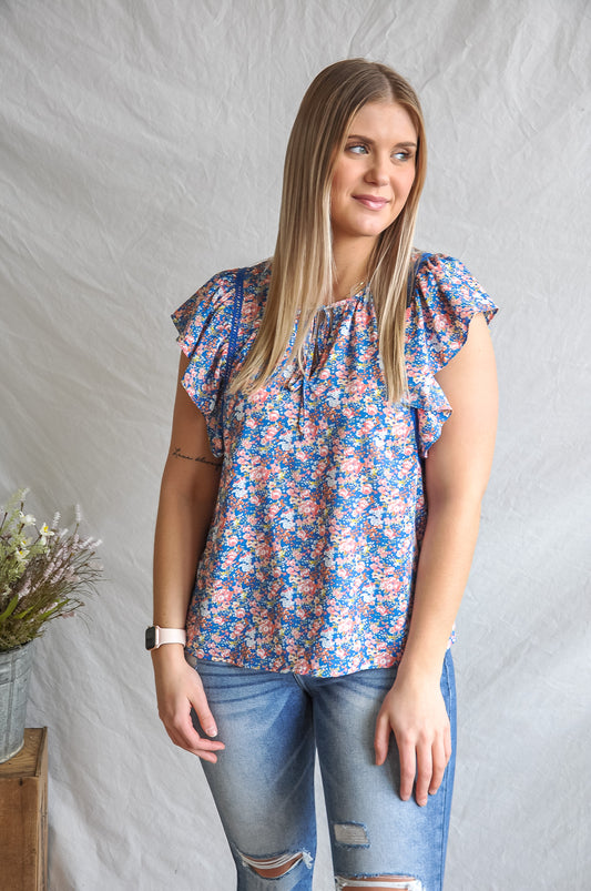 Time To Shine Floral Flutter Sleeve Top