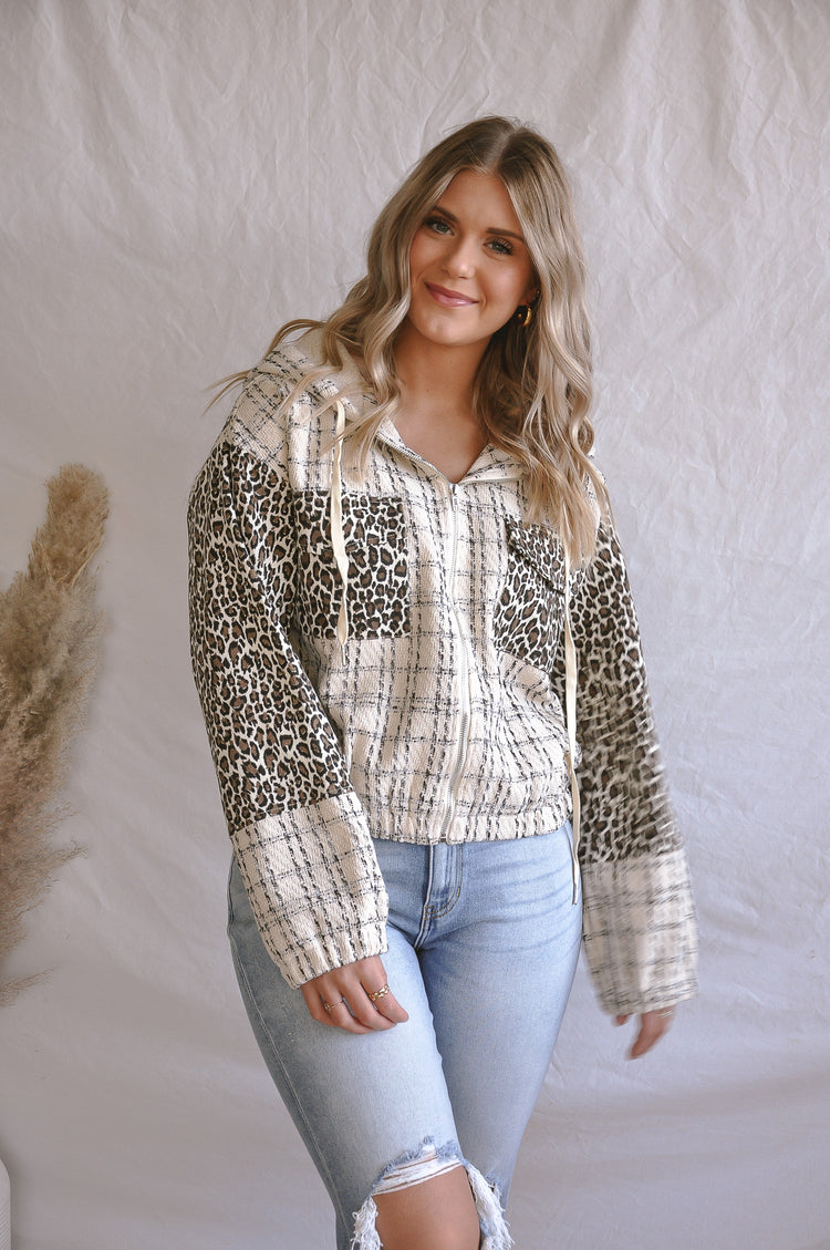 Tweed Contrast Leopard Jacket | JQ Clothing Co.