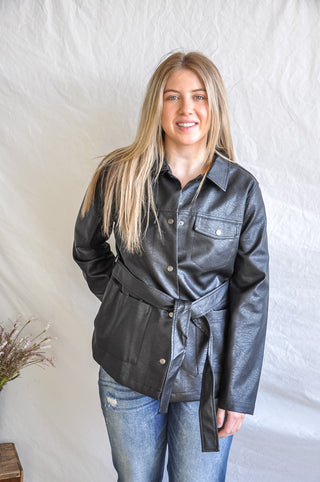 Waist Tie Pleather Jacket | JQ Clothing Co.