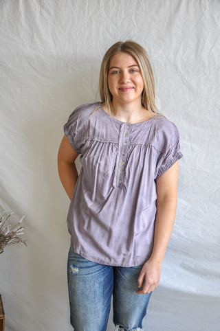 Washed Purple Perfection Henley Top | JQ Clothing Co.