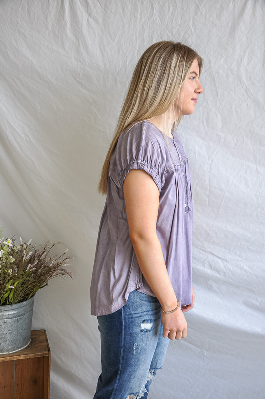 Washed Purple Perfection Henley Top | JQ Clothing Co.